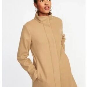Old Navy Camel Soft-Brushed Funnel-Neck Coat for Women